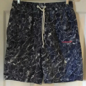 Men MCKENZIE Blue White Tie Dye Mesh Lined Swim Trunks Shorts Sz Small EUC